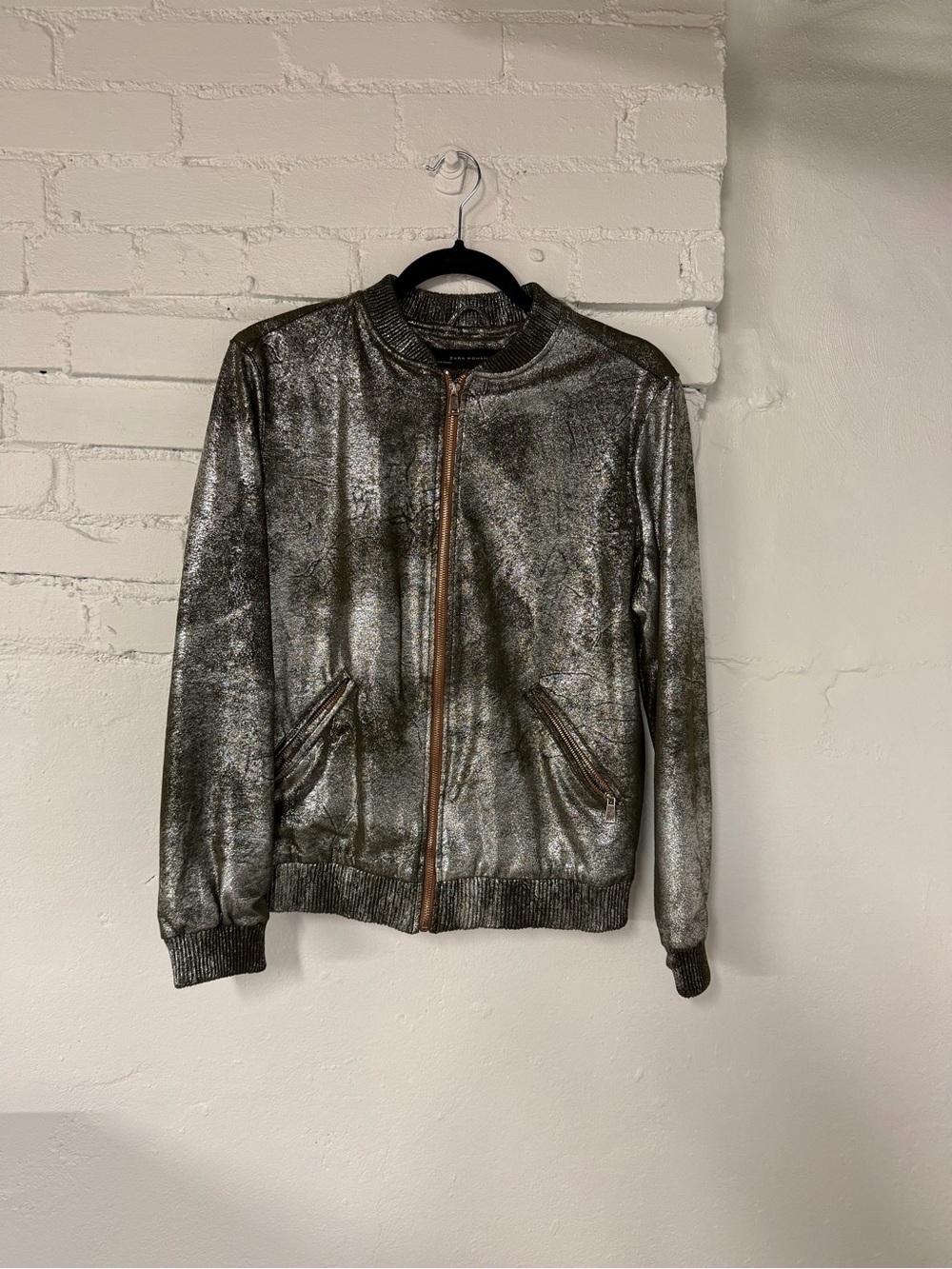 Zara Metallic Gunmetal Bomber Jacket - Women
